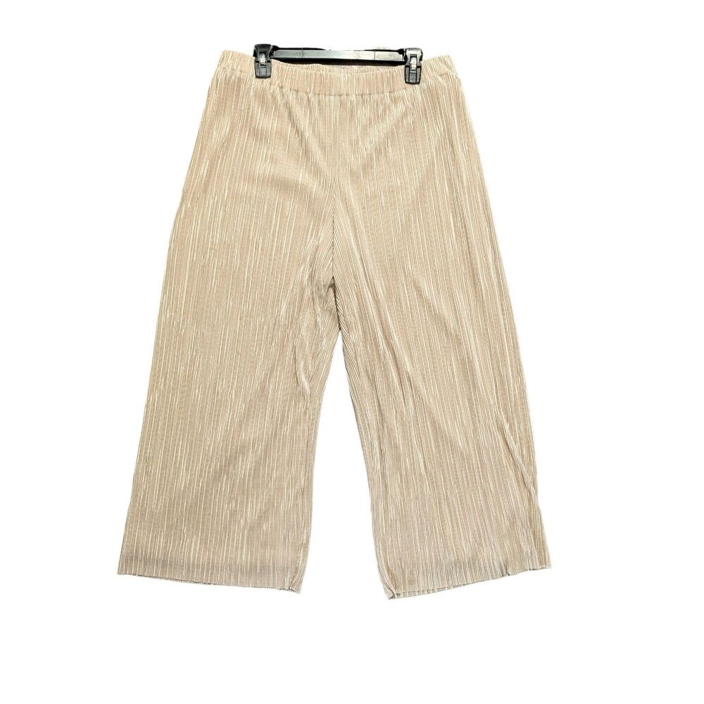 Anne Klein Wide Leg Gold Pleated Crop Pants